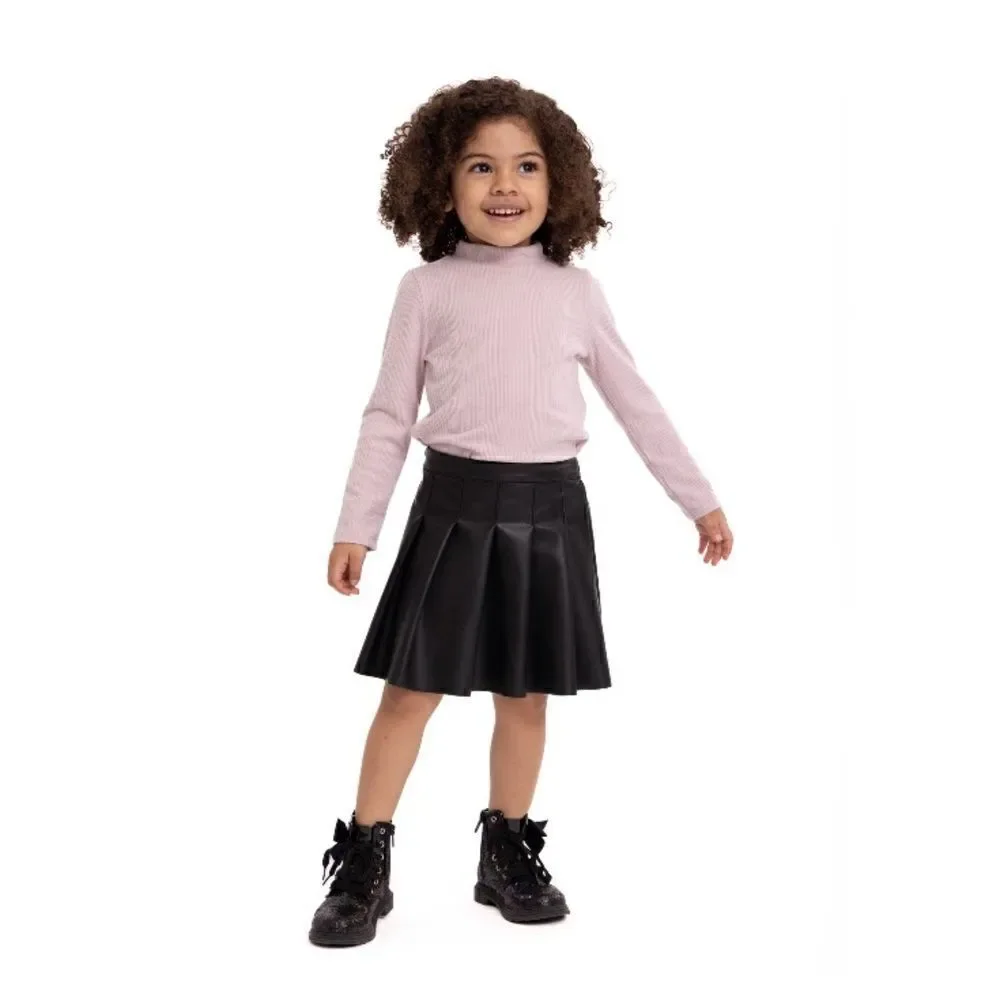 Toddler Girls Ribbed Mock Neck and Faux Leather Skirt Set, 2-Piece, Size 4T